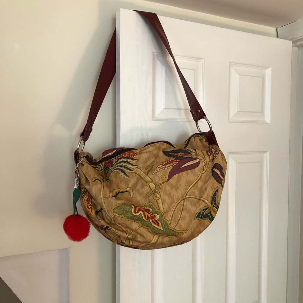 Vegan Friendly Cloth Hobo bag with cherry zipper pull